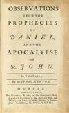 NEWTON, ISAAC, Sir. Observations upon the Prophecies of Daniel, and the Apocalypse of St. John.  1733